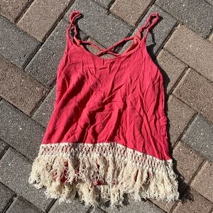 Pink fringe tank top